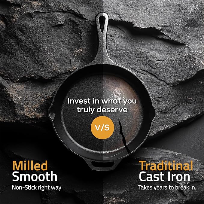 Utopia Kitchen Premium Cast Iron Skillets 12 Inch, Chef's Pan, Pre-Seasoned Frying Pan, Stovetop, Oven, Campfire and Grill Large Skillet, Even Heat Distribution Multipurpose Cast Iron Pan - Black - Image 5