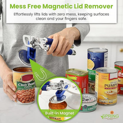 Spring Chef Stainless Steel Can Opener - Manual with Soft Grip Handles, Easy Turn, Heavy Duty Hand Can Openers for Seniors with Smooth Edge - Magnetic Lid Remover - Sapphire - Image 5