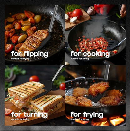 BakeRoyal Silicone Spatula Set - Turner Spatulas Silicone Heat Resistant 600°F - Slotted & Solid Spatula for Cooking Fish, Eggs, Pancakes Flipper – Spatulas for kitchen use – Black - Image 3