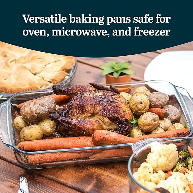 Libbey Baker's Basics 3-Piece Rectangular Glass Casserole Baking Dish Set, Clear, 2 Qt, 2.7 Qt, 3.4 Qt, Transparent, Stackable, Dishwasher Safe - Image 2