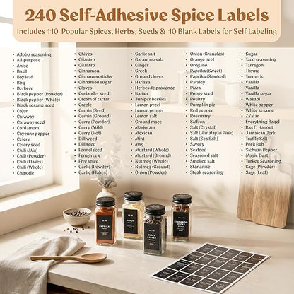 EDELHAUS Glass Spice Jars with Label and Black Aluminium Lids (24 x 4oz) Spice Containers with 240 Labels, Shaker Inserts, Steel Funnel, Empty Square Seasoning Organizer (Black Aluminium Lid) - Image 6