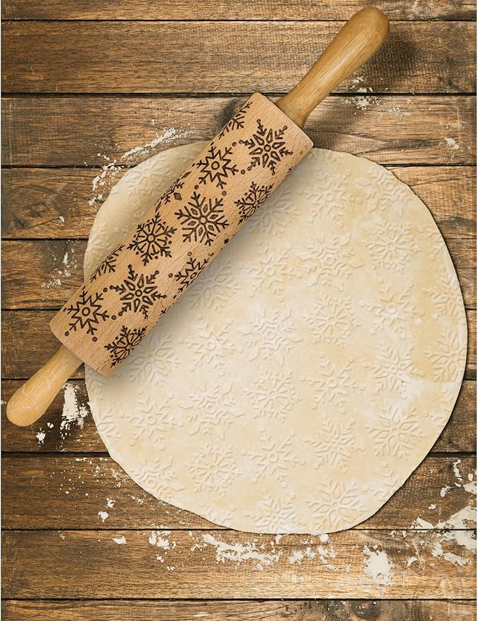 Mrs. Anderson’s Baking Embossing Rolling Pin, Snowflake Design, European Beechwood - Image 3