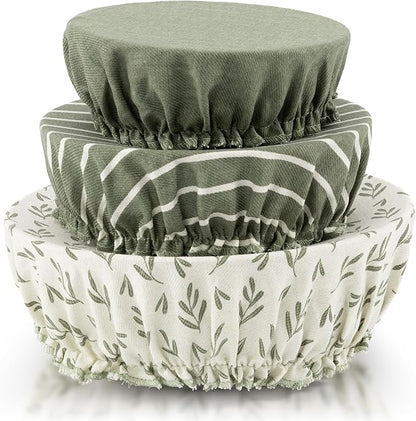 Beautiful Linen Cotton Blend Bowl Covers for Bread Proofing - Reusable Set of 3 in Varying Sizes Easily Fit Your Bowls 7" to 13" - Durable Fabric Covers, Ideal Sourdough Bread Baking Accessories by KIBAGA