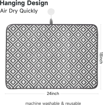 Subekyu 2 Pack Dish Drying Mat, 24*18 inch Ultra Absorbent Microfiber Dishes Drainer Mats for Kitchen Counter, Large Size Dish Drying Pad with Rhombus patterns - Image 2