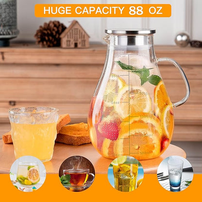 Glass Pitcher with Lid,88 Ounces -2500ml with Precise Scale Line, Hot/Cold Water Jug, Juice and Iced Tea Beverage Carafe with Lid - Image 6