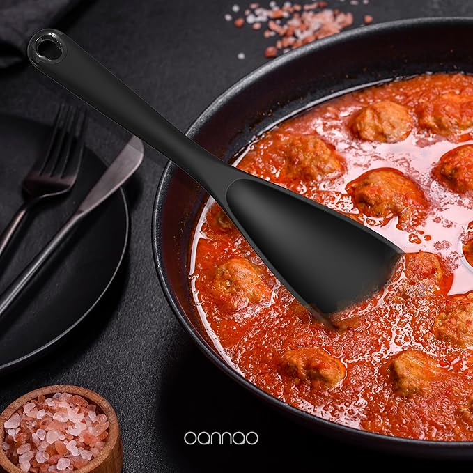 oannao Silicone Kitchen Utensils Set, 600°F Heat Resistant Silicone Cooking Utensils, Spatula, Spoon, Whisk, Tongs, Kitchen Gadgets Sets for Nonstick Cookware, Dishwasher Safe BPA Free (Black) - Image 2