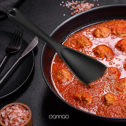 oannao Silicone Kitchen Utensils Set, 600°F Heat Resistant Silicone Cooking Utensils, Spatula, Spoon, Whisk, Tongs, Kitchen Gadgets Sets for Nonstick Cookware, Dishwasher Safe BPA Free (Black) - Image 2