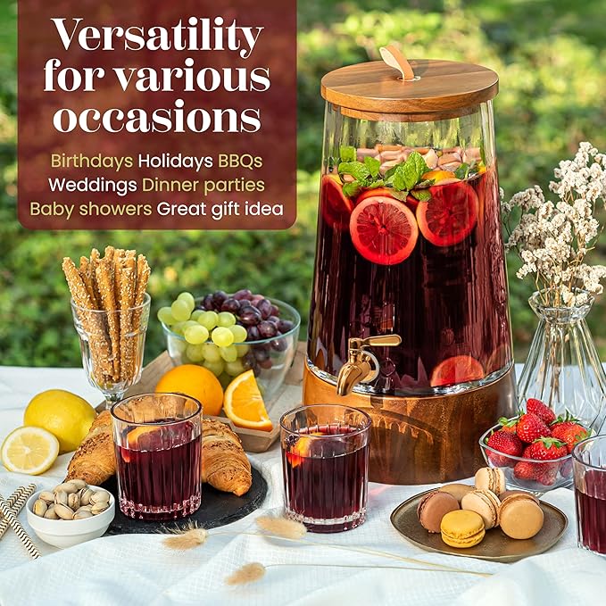 FOODLE Large Glass Drink Dispenser with Spigot - Glass Beverage Dispenser with Stand - Perfect for Parties & Weddings - Pitcher for Lemonade, Water, Sangria, Punch & Juice - Leakproof - 1.72 Gallon - Image 2