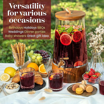 FOODLE Large Glass Drink Dispenser with Spigot - Glass Beverage Dispenser with Stand - Perfect for Parties & Weddings - Pitcher for Lemonade, Water, Sangria, Punch & Juice - Leakproof - 1.72 Gallon - Image 2