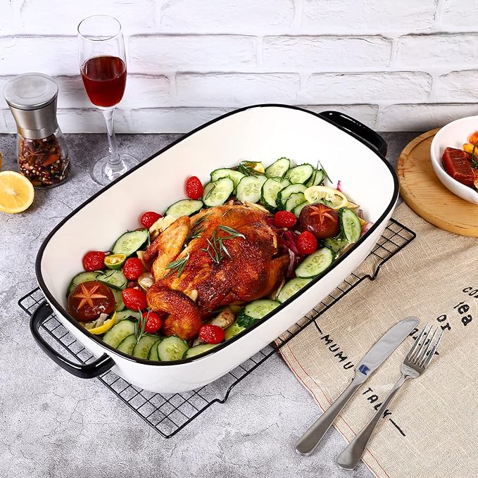 6 Quart Large Rectangular Baking Dish, 16x11 Inches Ceramic Baking Pan Casserole Dish for Cooking,Kitchen and Daily Use, Safe for Oven Microwave Refrigerator Disinfection Cabinet and Dishwasher,White - Image 4