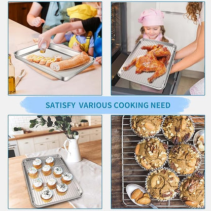 Herogo Stainless Steel Baking Sheet with Wire Rack Set(2 Pans + 2 Racks), 12.5×10×1 Inch Rectangle Cookie Sheet Bakeware Set for Oven, Heavy Duty & Dishwasher Safe- Medium