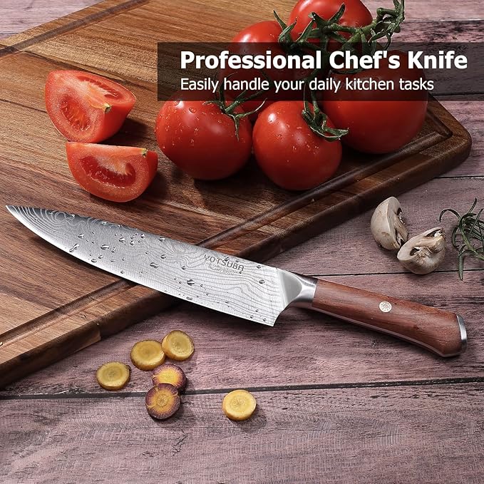 YOTSUBA 8 Inch Japanese Chef Knife, Ultra Sharp Professional Kitchen Knife, High Carbon Stainless Steel Knife with Ergonomic Wood Handle, Ideal for Home Cooking and Premium Gifting