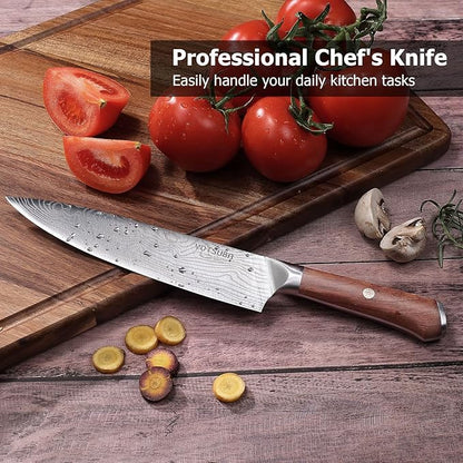 YOTSUBA 8 Inch Japanese Chef Knife, Ultra Sharp Professional Kitchen Knife, High Carbon Stainless Steel Knife with Ergonomic Wood Handle, Ideal for Home Cooking and Premium Gifting