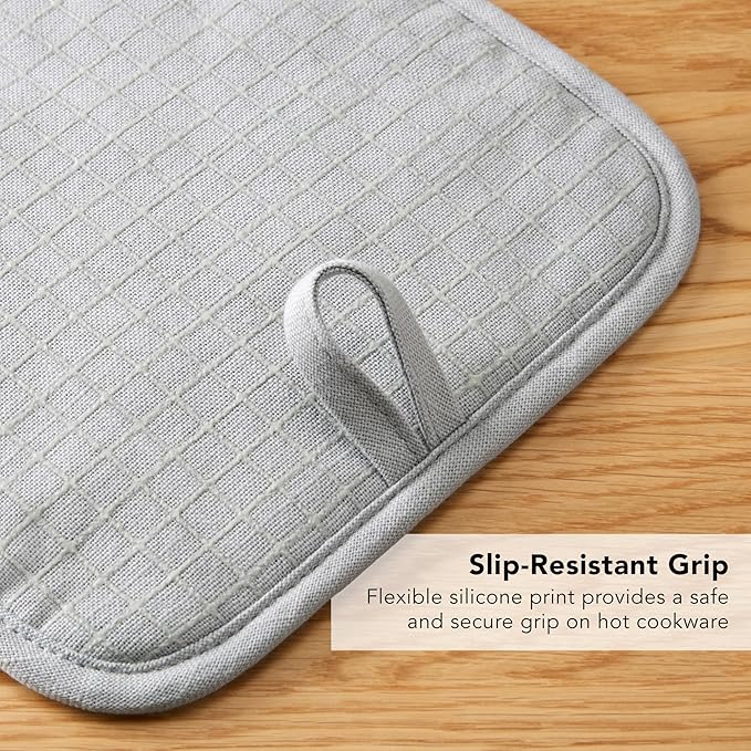 KITCHENAID Gourmet Series Gridlines Pot Holders 2-Pack Set, Heat Resistant up to 600°F, Soft Silicone Grip, Magnetic Cuff, Matte Grey, 8"x8" - Image 7