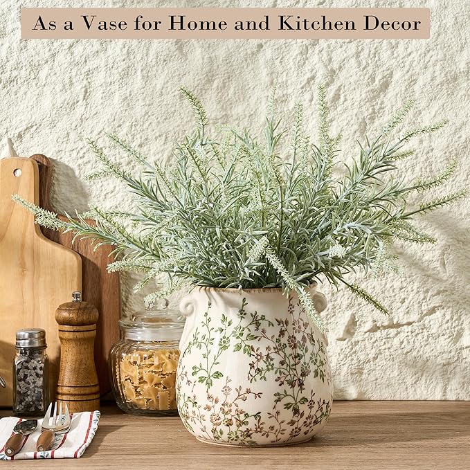 Utensil Holder for Kitchen Counter, Modern Farmhouse Rustic Cooking Utensil Holder and Crock, Exquisite Chinoiserie Floral Ceramic Utensil Organizer for Home Kitchen Decor- Green and Beige - Image 6