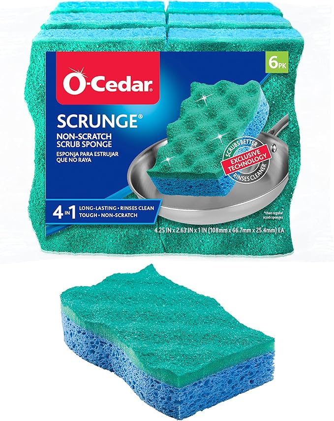 O-Cedar Scrunge Non-Scratch Scrub Sponge Multi-Use,All-Purpose,Odor-Resistant,Scrubbing Sponge Safely Cleans All Hard Surfaces in Kitchen and Bathroom,6 Count (Pack of 2) - Image 6