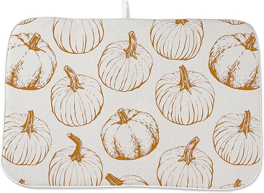 Fall Dish Drying Mat 18x24 Inches For Kitchen Counter,Orange Burnt Pumpkin Kitchen Decor Drying Mat Decorative Autumn Thanksgiving Drying Pad for Home Kitchen,Dining Room,Office Decoration
