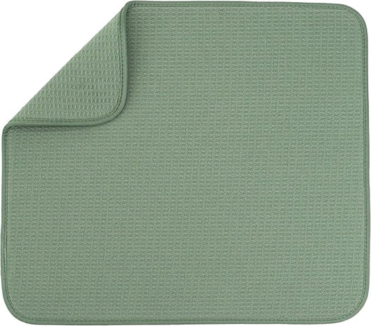 S&T INC. Dish Drying Mat, 16” x 18”, Absorbent Microfiber Kitchen Counter Mat, Dish Drying Pad for Dishes, Utensils, Pots and Pans, Large, Sage Green by STINC