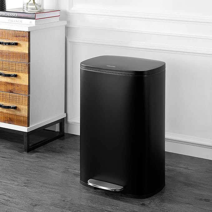 happimess HPM1006B Connor Rectangular 13-Gallon Trash Can with Soft-Close Lid and Free Mini Trash Can, Fingerprint Resistant, Modern, Minimalistic for Home, Kitchen, Office, Bathroom, Black - Image 2