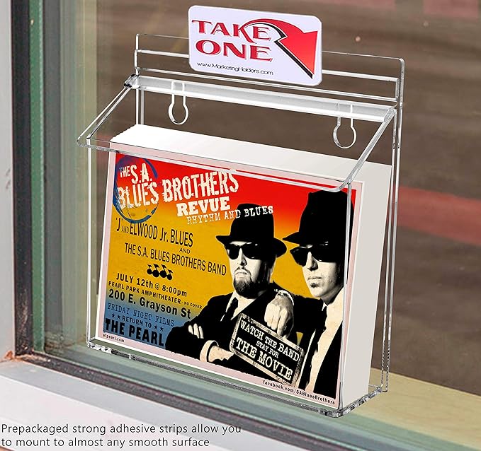 Marketing Holders Outdoor Brochure Holder Holds 7.5” x 5.5” Postcards Wall Mount Clear Acrylic Advertisement Box with Lid Store Front Display Take One Organizer Bin