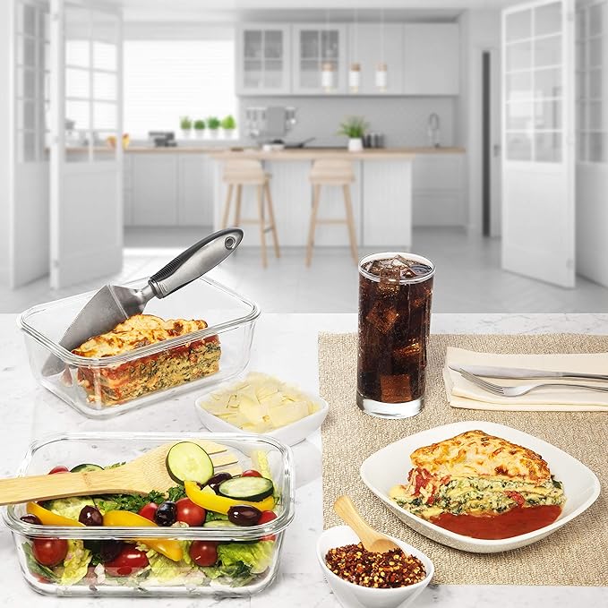 8 Cups/ 63 Oz 4 Piece (2 containers + 2 Lids) Large Glass Food Storage/ Baking Containers with Locking Lids . Ideal for Storing food, vegetables or fruits. BPA Free & Leak Proof -Microwave, Oven Safe - Image 9