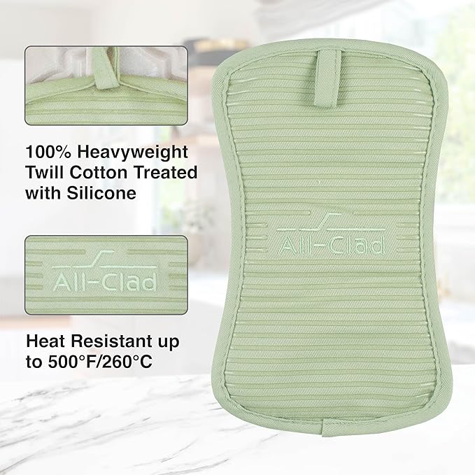 All-Clad Premium Pot Holder & Heating Pad, (2-Pack) Heat Resistant to 500 Degrees, 100% Cotton 10"x6.25" for Kitchen and Barbeque, Fennel - Image 4