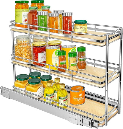 LYNK PROFESSIONAL® Élite™ Pull Out Spice Rack Organizer for Inside Kitchen Cabinets - 6" x 21" - Slide Out Drawer – Wood/Chrome Sliding Spice Organization for cabinet - Spice Racks - 6 Tier - Image 7