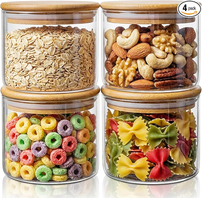 HomArtist 17oz - 4 Pack Glass Jars with Bamboo Lids, Glass Food Storage Containers with Airtight Lids, Air Tight Pantry Storage Containers for Coffee, Sugar, Spice, Meal Prep Jars for Salad & Fruit by HomArtist