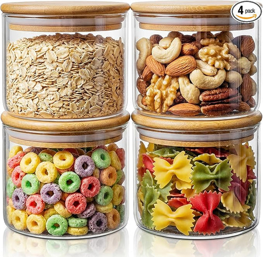 HomArtist 17oz - 4 Pack Glass Jars with Bamboo Lids, Glass Food Storage Containers with Airtight Lids, Air Tight Pantry Storage Containers for Coffee, Sugar, Spice, Meal Prep Jars for Salad & Fruit by HomArtist