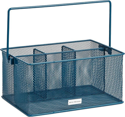 Mind Reader Multi-purpose Storage Caddy with Handle, Desktop Organizer, Cutlery Holder, 4 Compartments, Metal Mesh, Turquoise - Image 7