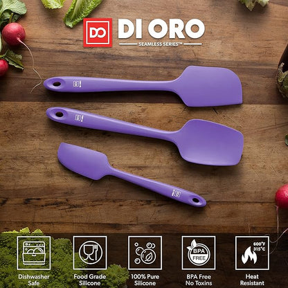 DI ORO Silicone Spatula Set - Rubber Kitchen Spatulas for Baking, Cooking, & Mixing - 600°F Heat-Resistant & BPA Free Silicone Scraper Spatulas for Nonstick Cookware - Dishwasher Safe (3pc, Lavender) - Image 3