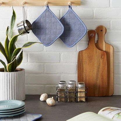 DII Basic Terry Collection Quilted 100% Cotton, Potholder, Stonewash Blue, 3 Piece - Image 4