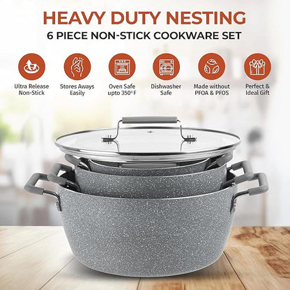 Granitestone Gray Pots and Pans Set Nonstick, 6 Stackable Piece Cooking Pots Set, Kitchen Pots, Non Stick Coating, 5qt 3qt & 1.5qt Pots with Lids, Stay Cool Handles Dishwasher Safe 100% Toxin Free - Image 5