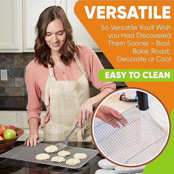 Spring Chef 11.5 x 16.5 Inch Stainless Steel Cooling Racks for Cooling & Baking - Oven Safe - Wire Roasting Racks for Oven Use - Fits Half Sheet Cookie Pan - Dishwasher Safe - Set of 2 - Image 4