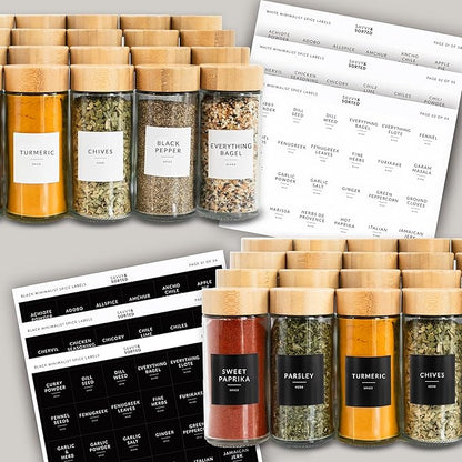 SAVVY & SORTED Glass Spice Jars with Label, 24PK Round Bamboo Jar Spices Set 4oz, 374 Spice Labels, Pepper Grinder, Empty Herb Seasoning Containers, Funnel and Shaker Lids - Image 5
