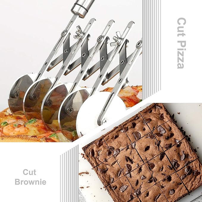 Star Brand Pastry Cutter with Grinder Spaghetti Dough Roller Knife Stainless Steel Pizza Slicer Pasta Wheeling Attice Roller Adjustable Dough Divider with Handle