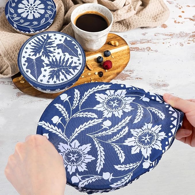 5 Pieces Bowl Covers Reusable, 5 Size Elastic Cloth Bowl Covers for Bread Proofing Stretch Food Covers Washable for Food Fruits Leftover (Tropical Plants) - Image 3
