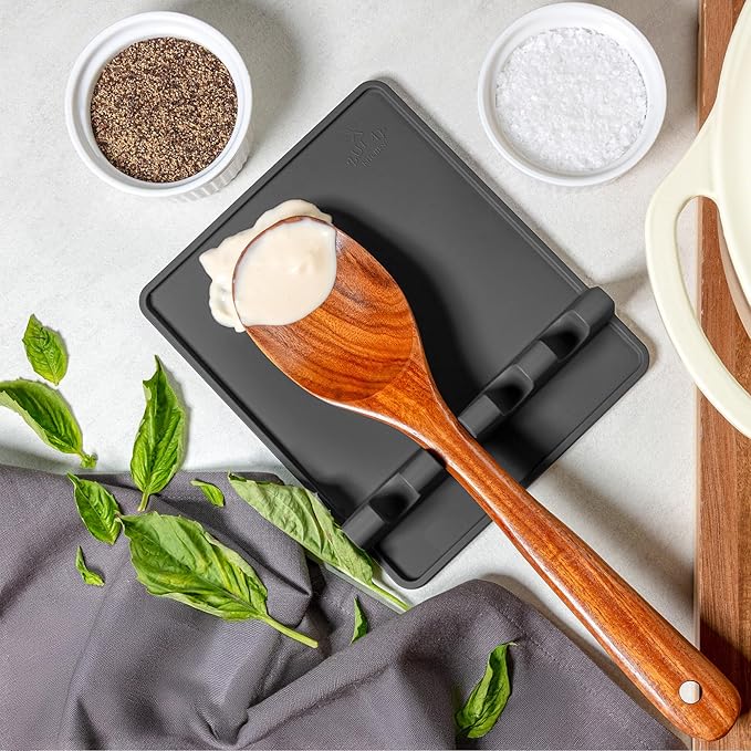 Zulay Kitchen Extra Large Silicone Utensil Rest with Drip Pad for Multiple Utensils - BPA-Free Heat-Resistant Spoon Rest & Spoon Holder for Stove Top - Kitchen Utensil Holder for Spoon - Black - Image 5