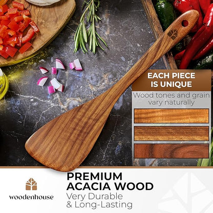 Wooden Spatula for Cooking, 12 Inch - Easy to Clean, Long-Lasting & Sturdy Natural Acacia Wood Spatula for Cooking - Wooden Spatulas with Comfortable Handle, Perfect for Flipping, Turning & Frying - Image 2