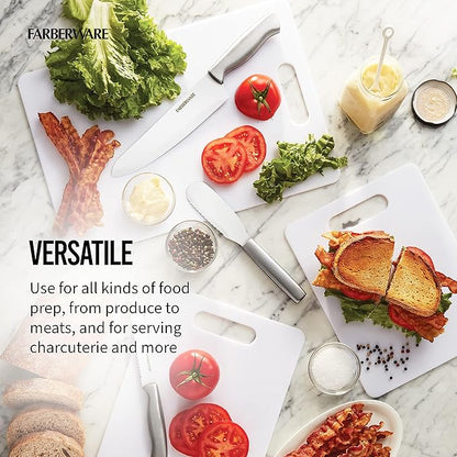 Farberware Plastic Cutting Board Set, Dishwasher- Safe Poly Chopping Board for Kitchen with Easy Grip Handles, Set of 3, White - Image 3