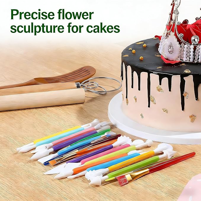 9-Piece Fondant Sculpting Tool Set - Plastic Cake Decorating Pens for Flower Modeling & Baking - Image 5