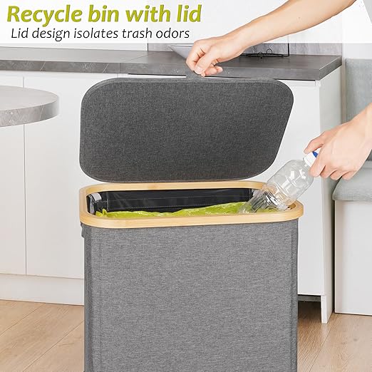 efluky Recycling Bin Holder 100L, 26 Gallon Trash Can with Lid, Garbage Bag Holder for Yellow Bags, Easy Removal, (Inner Bag Not Included) -Grey - Image 5