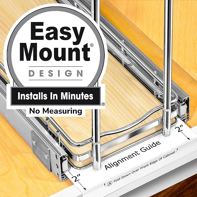 LYNK PROFESSIONAL® Élite™ Pull Out Spice Rack Organizer for Inside Kitchen Cabinets - 6" x 21" - Slide Out Drawer – Wood/Chrome Sliding Spice Organization for cabinet - Spice Racks - 2 Tier - Image 3