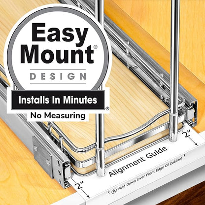 LYNK PROFESSIONAL® Élite™ Pull Out Spice Rack Organizer for Inside Kitchen Cabinets - 6" x 21" - Slide Out Drawer – Wood/Chrome Sliding Spice Organization for cabinet - Spice Racks - 2 Tier - Image 3