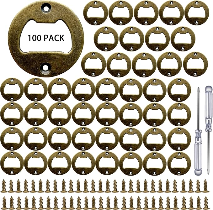 Bottle Opener Insert - 100 Sets Stainless Steel Inserts Kit with Screws Screwdriver for DIY Resin Mould Kit Hardware Parts Supply（brown) by TECARATE