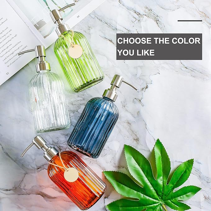 MOCLIF 16 OZ Soap Dispenser，Tempered Glass Clear Vertical Stripe with 304 Rust Proof Stainless Steel Pump Refillable Liquid Hand Soap Dispenser，for Bathroom, Kitchen, Dish Soap，Lotion (Clear) - Image 6