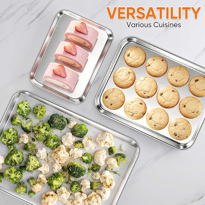 LIANYU 3 Pack Stainless Steel Baking Sheets, Cookie Sheet Pan for Baking & Roasting, 16/12.4/9.2 In, Toaster Oven Pan Cookie Baking Tray, Non Toxic & Heavy Duty & Easy Clean, Dishwasher Safe - Image 6