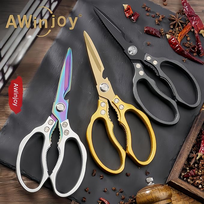 AWinjoy Heavy Duty Sharp Kitchen Scissors - Dishwasher Safe Black Cooking Shears for Meat, Chicken, Fish, Poultry, Herb, Bread (All Black) - Image 6