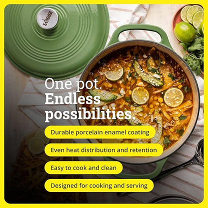 Lodge Essential Enamel Cast Iron Dutch Oven - Perfect for Bread Baking, Braising, Marinating & Slow Cooking - Features Moisture-Sealing Lid & Dual Handles - Kitchen Essentials - 6 Quarts - Spruce - Image 2