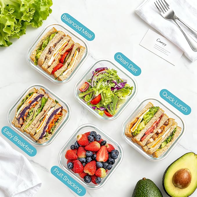 Vtopmart 5Pack 27oz Glass Storage Containers with Lids, Glass Meal Prep Food Container Sets, Sandwich Containers with Snap Airtight Lids for Microwave, Oven, Freezer and Dishwasher, Grey - Image 3